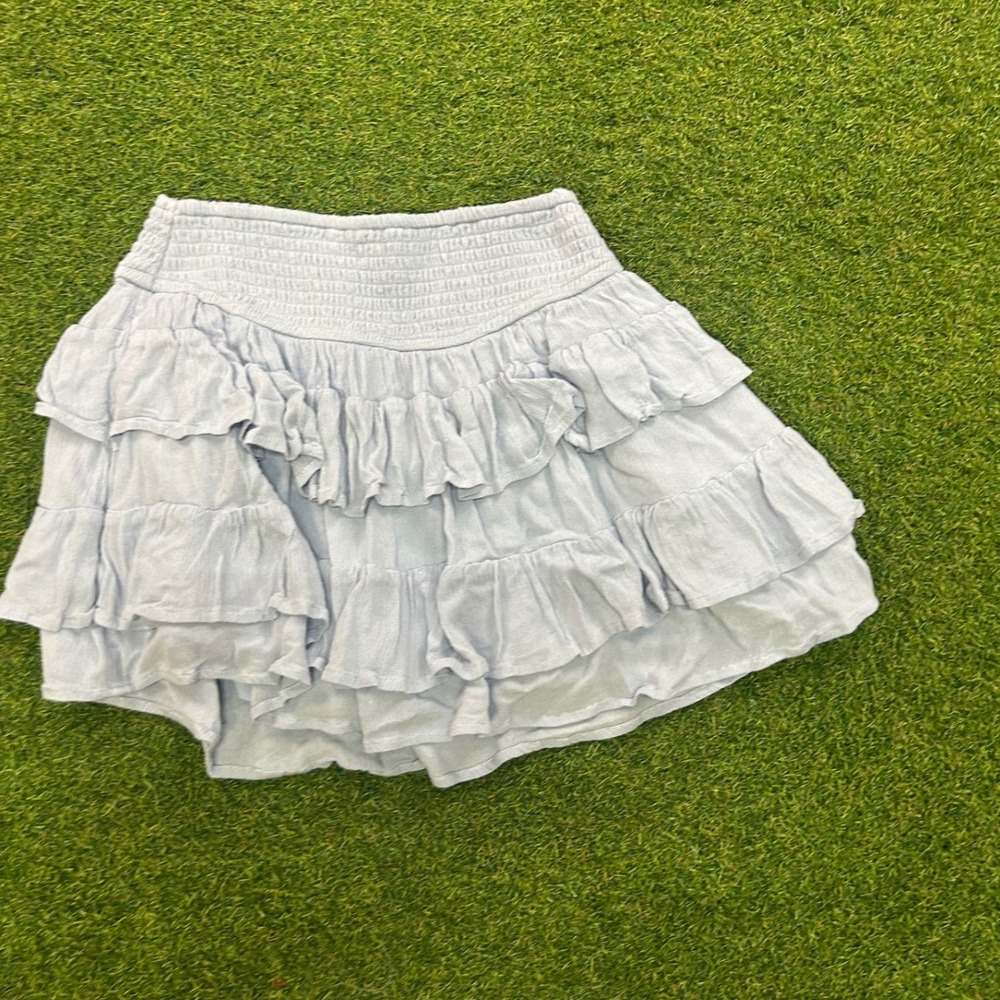 Hollister Ultra High Rise Tiered Ruffle Mini Skirt Light Blue Smocked Waist S